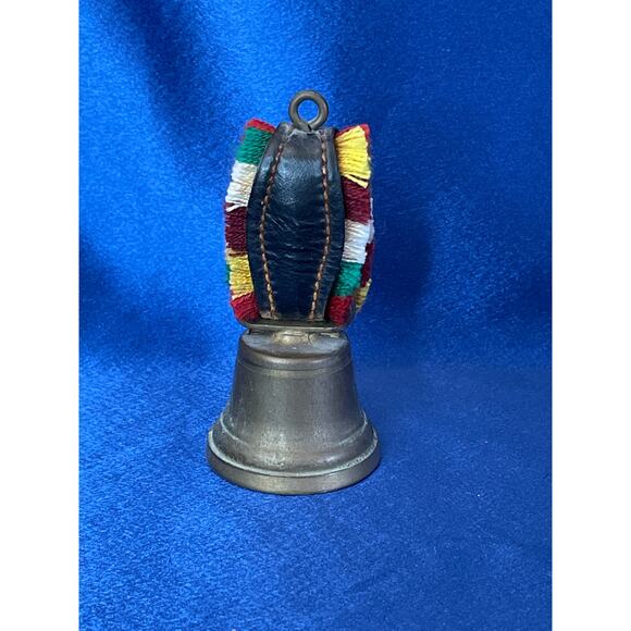 Vintage Small Swiss Glocken Style Brass and Leather Fringed Cow Bell - Picture 3 of 7